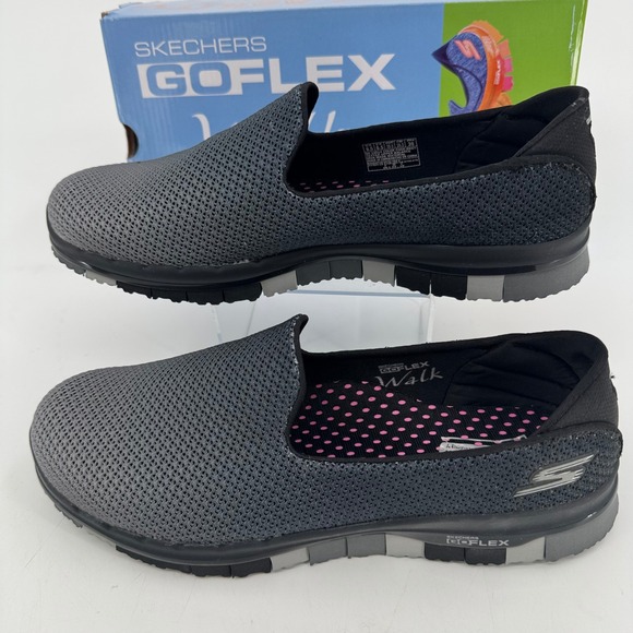 Skechers Go Flex Walk Lotus Black Gray Mesh Slip On Sneakers  display picture 1